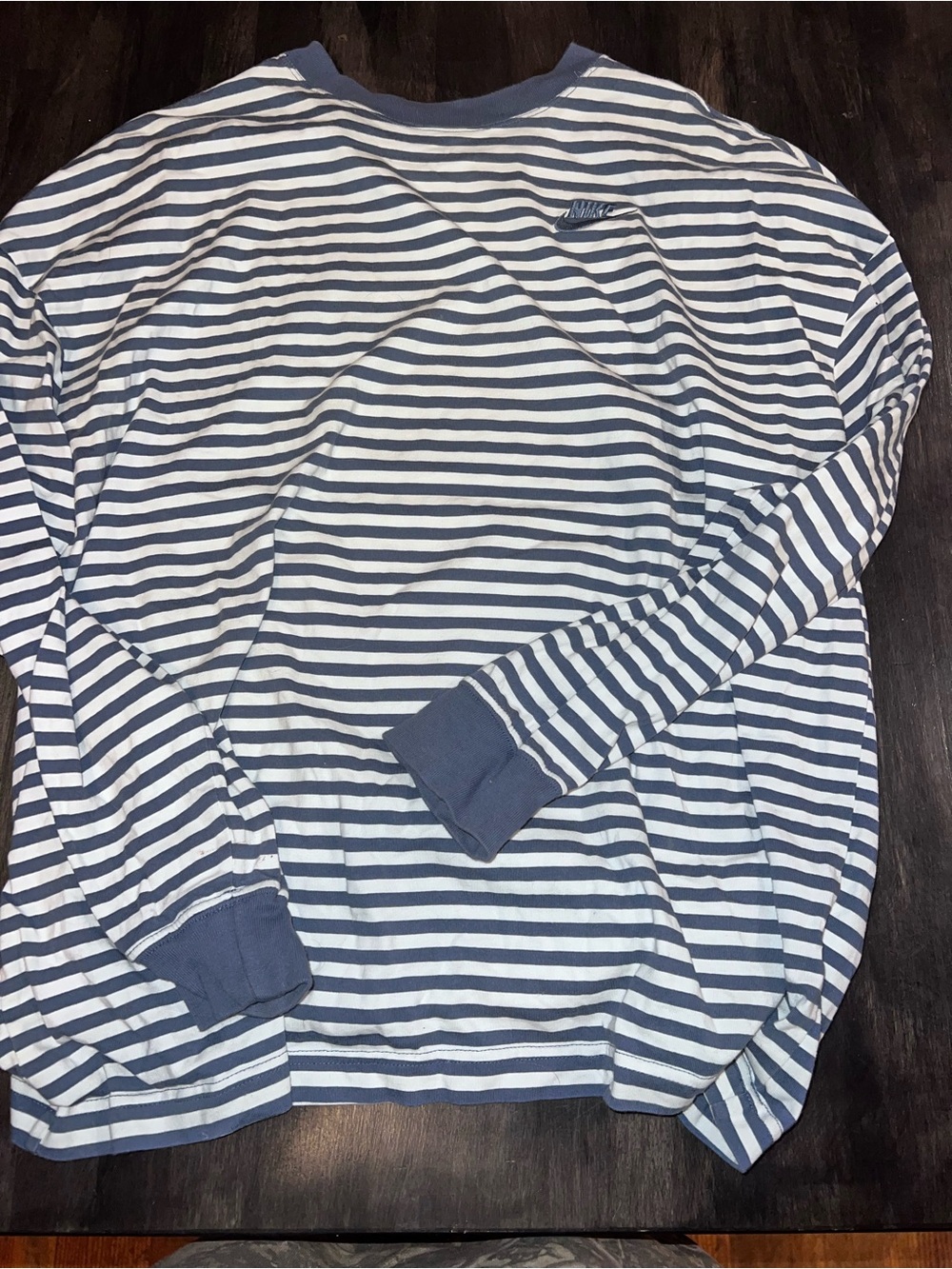Nike Women's Long-Sleeve Striped Crewneck - White & Navy